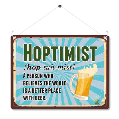 Kruzroyal MP127 Defination : HOPTIMIST Funny Novelty Retro Vintage Metal Wall Sign Plaque 20cm x 15cm