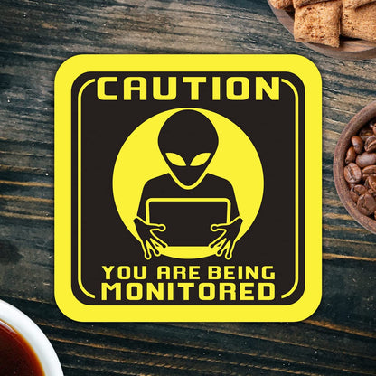 CS696 Caution : You are Being Monitored Novelty Funny Coffee Tea Drink Gift Glossy MDF Wooden Coaster