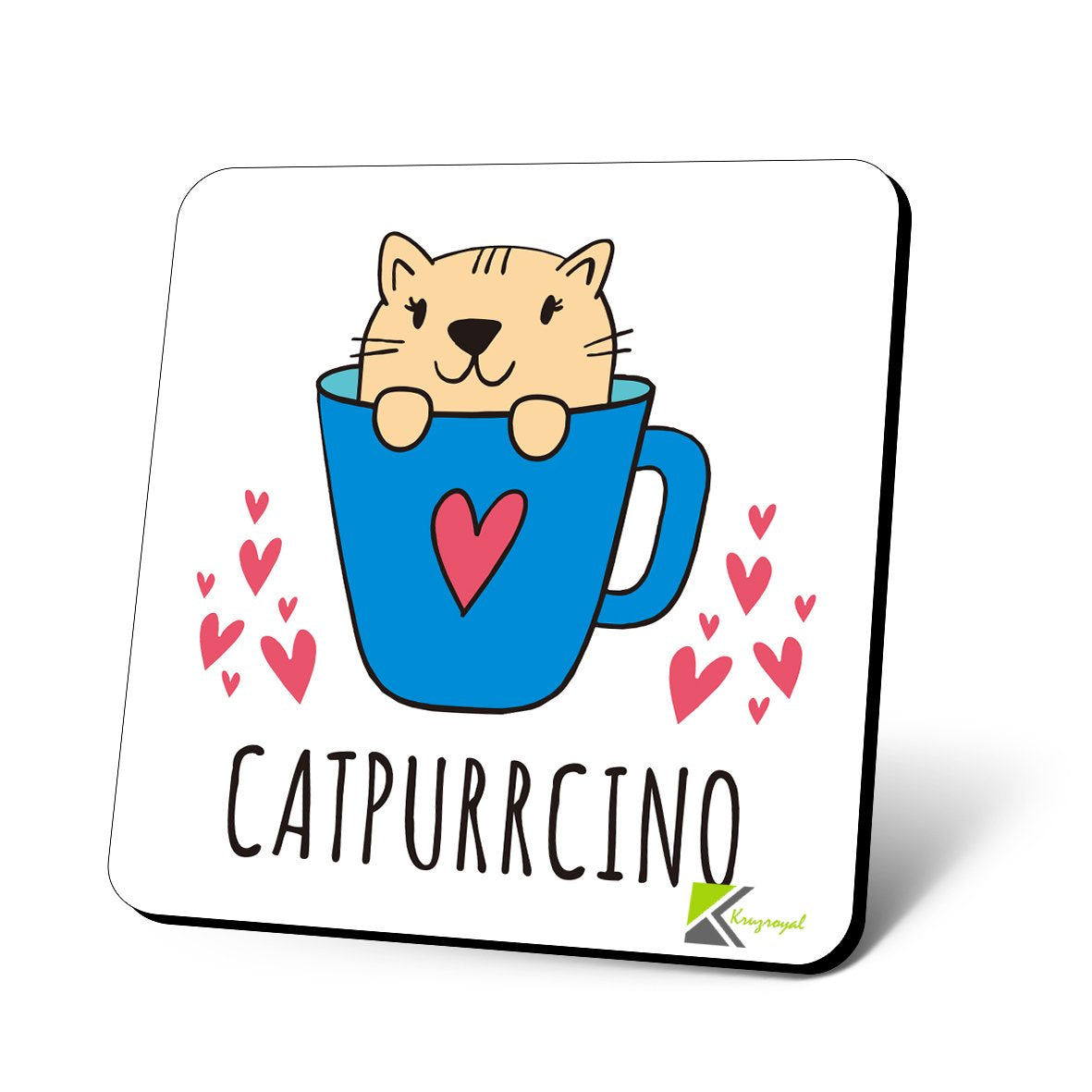 CS889 CATPURRCINO Novelty Funny Coffee Tea Drink Gift Glossy MDF Wooden Coaster