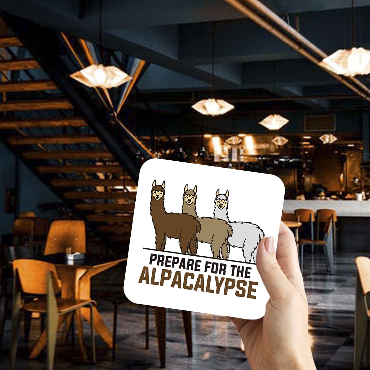 CS426 Prepare for The Alpacalypse Novelty Funny Coffee Tea Drink Gift Glossy MDF Wooden Coaster