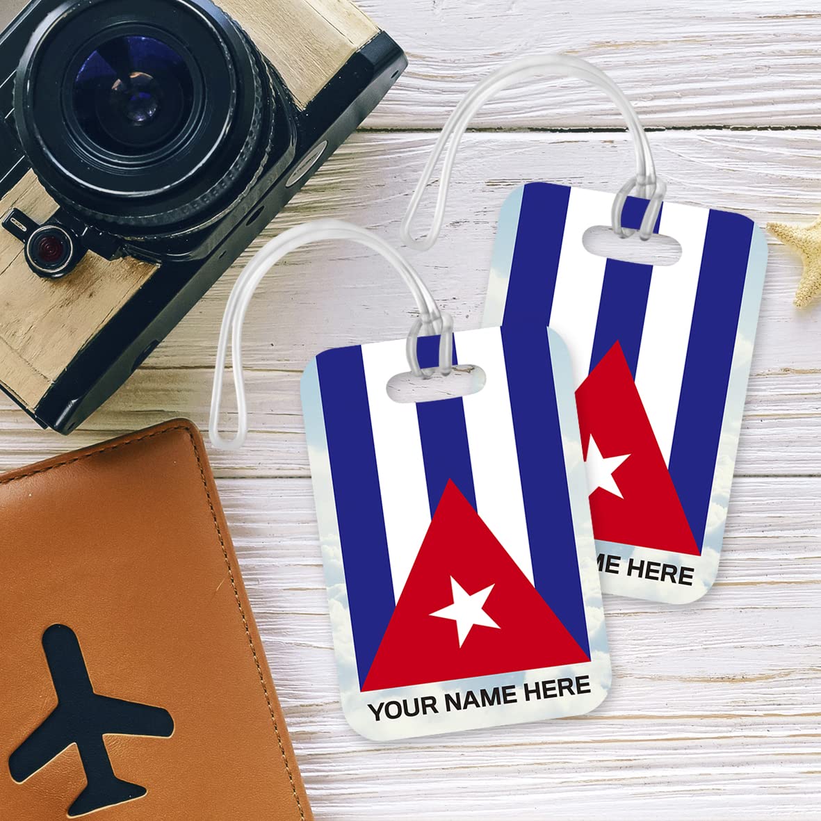 PLT265 Personalised Name with Cuba Flag Novelty Funny Unique Designer Gift Glossy Plastic Suitcase Luggage Tag