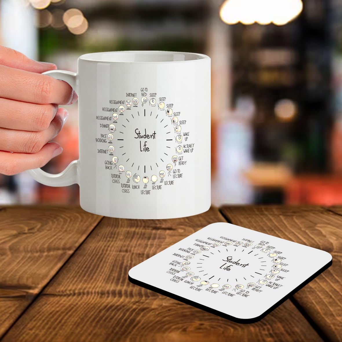 Kruzroyal SM061 Student Life Funny - 11 OZ Mug & Matching Coaster Set for uni School College Students