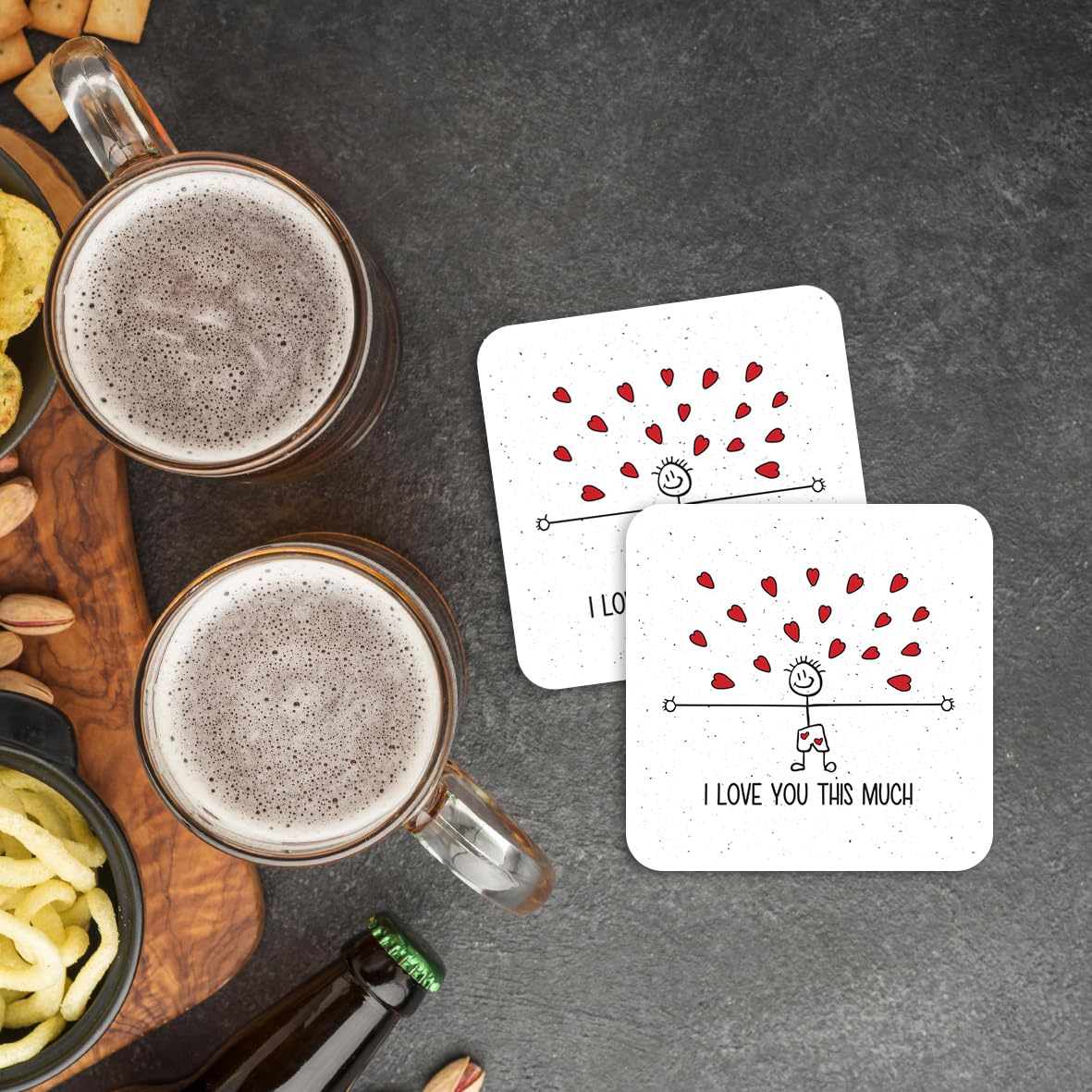 Kruzroyal I Love You This Much Coaster - Funny Valentine’s Day Gift, Romantic Glossy MDF Wooden Drinks Coaster - Novelty Anniversary Present (CS195)