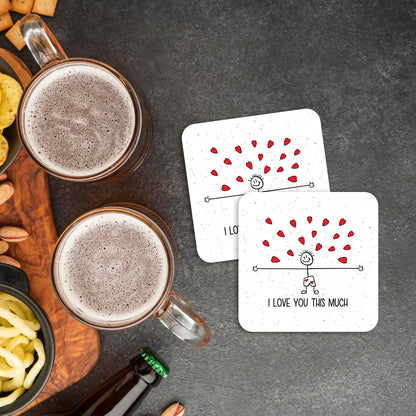 Kruzroyal I Love You This Much Coaster - Funny Valentine’s Day Gift, Romantic Glossy MDF Wooden Drinks Coaster - Novelty Anniversary Present (CS195)