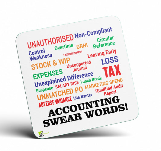 CS571 Accounting Swear Words! Novelty Funny Coffee Tea Drink Gift Glossy MDF Wooden Coaster | Gifts for Accountants, Bookkeepers, Finance Professionals