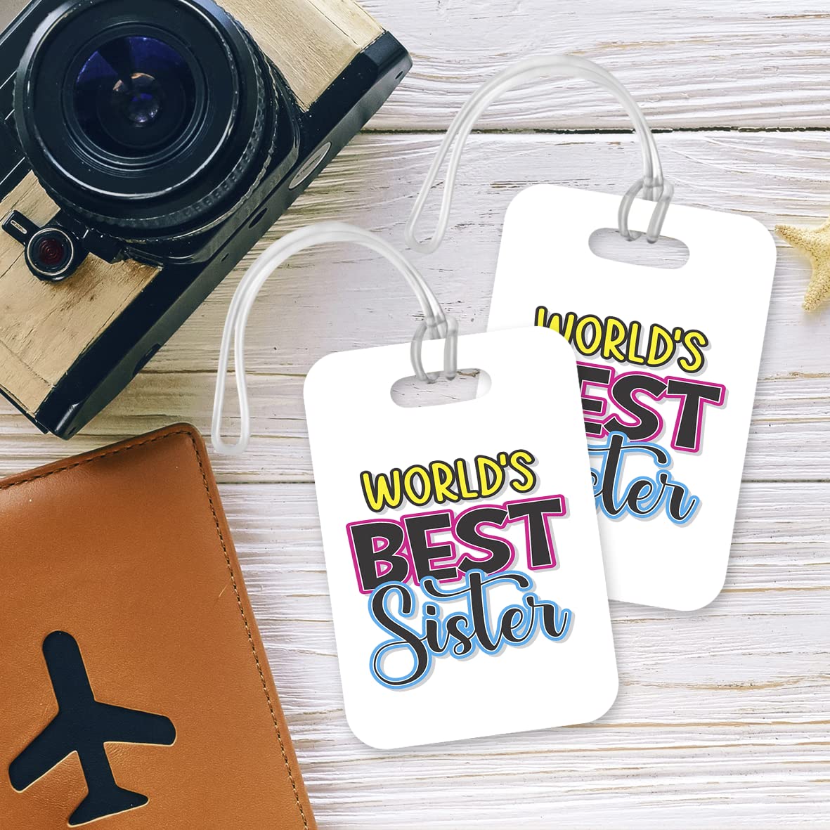 LT415 World's Best Sister Novelty Funny Unique Designer Gift, Suitcase, Glossy Plastic Luggage Tag for Sister