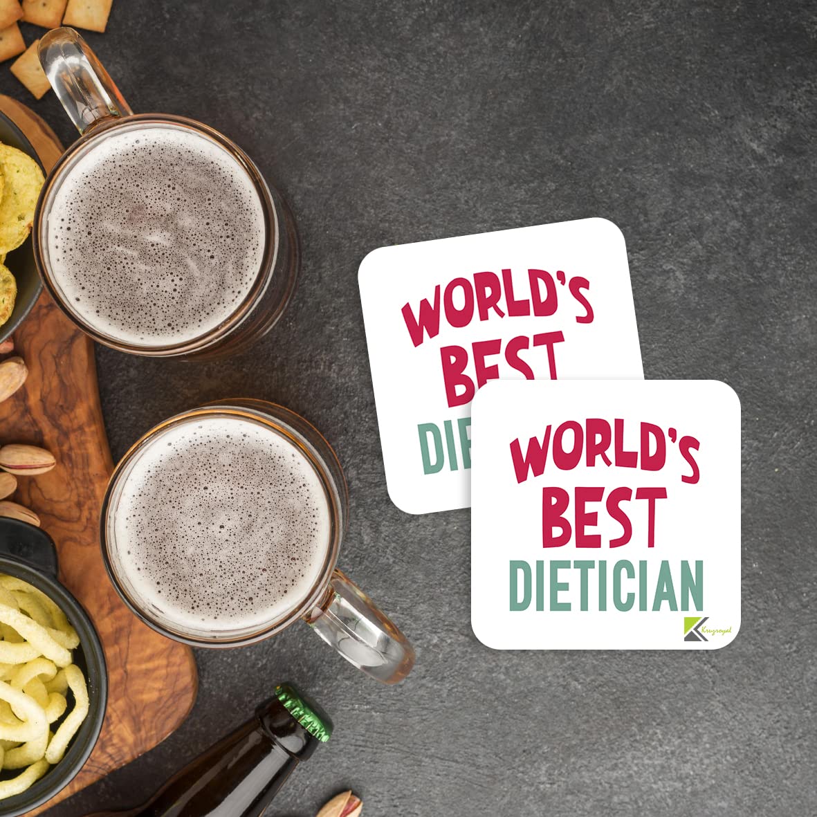 WB082 World's Best Dietician MDF Wooden Coaster by Kruzroyal | Gift for Dietician | Unique Novelty Present | 9cm x 9cm | Coffee Tea MDF Wooden Coaster