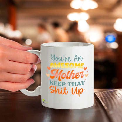 Kruzroyal Awesome Mother Funny Mug - Humorous Mum Novelty Cup Great Gift from Son Daughter for Mothers Day Birthday