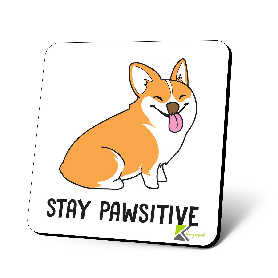 CS999 Stay Pawsitive Novelty Funny Coffee Tea Drink Gift Glossy MDF Wooden Coaster