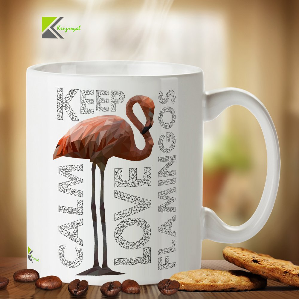 Kruzroyal DZ292 Keep Calm Love Flamingos Funny Novelty Great Gift Idea Coffee Tea Mug