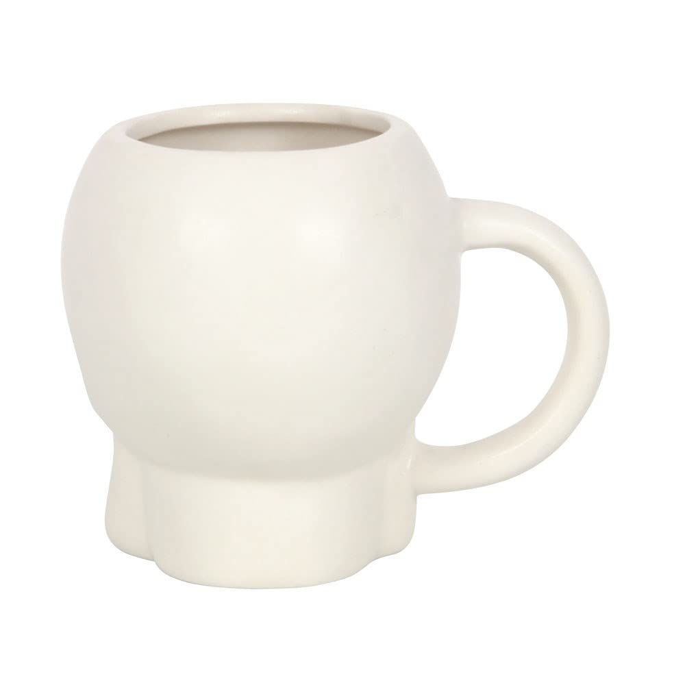 Chic Matte White Skull Mug - 14cm x 16.3cm (1 Pc.) - Features Large Rounded Handle & Skull Shaped, 500ml Capacity - Perfect Halloween Gathering Accessory or Addition to a Skull-Themed Collection