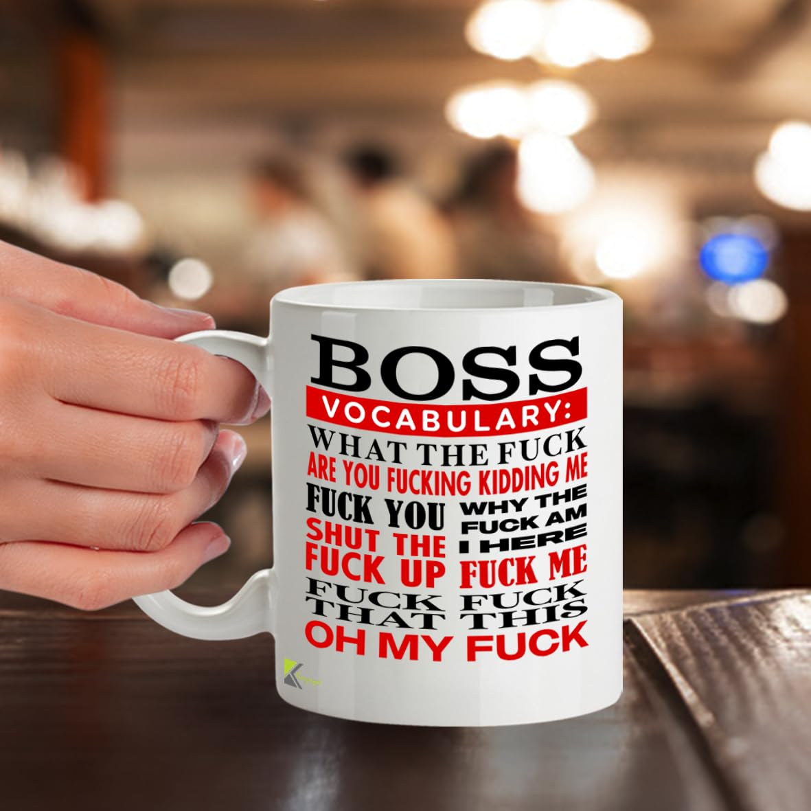 Kruzroyal Boss Vocabulary Mug | Funny Profanity Coffee Cup 11oz | Adult Humor Gag Gift for Manager, Office Worker | Ceramic