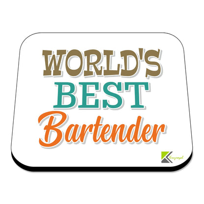 WB074 World's Best Bartender MDF Wooden Coaster by Kruzroyal | Gift for Bartender | Unique Novelty Present | 9cm x 9cm | Coffee Tea MDF Wooden Coaster