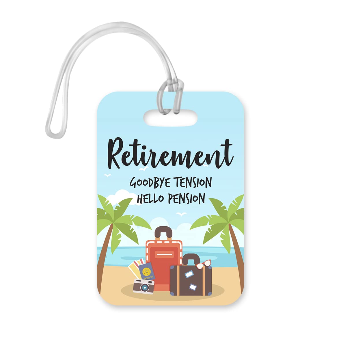 LT134 Retirement : Goodbye Tension Hello Pension/Retirement Gift Novelty Funny Unique Designer Gift Glossy Plastic Suitcase Luggage Tag