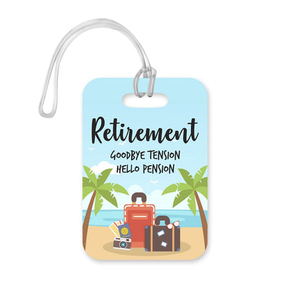LT134 Retirement : Goodbye Tension Hello Pension/Retirement Gift Novelty Funny Unique Designer Gift Glossy Plastic Suitcase Luggage Tag