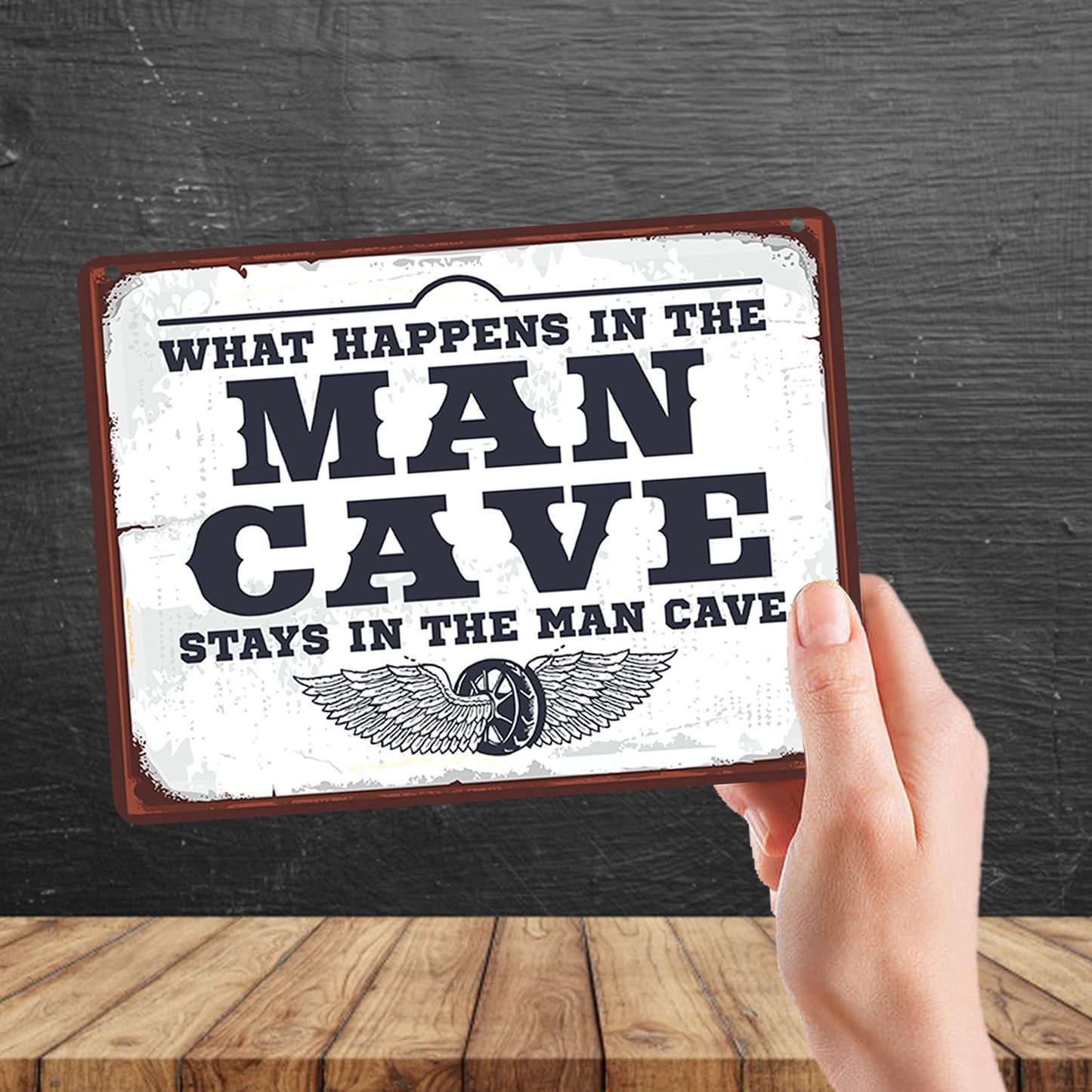 Kruzroyal MP120 What happens in the MAN CAVE stays in the man cave Funny Novelty Retro Vintage Metal Wall Sign Plaque 20cm x 15cm