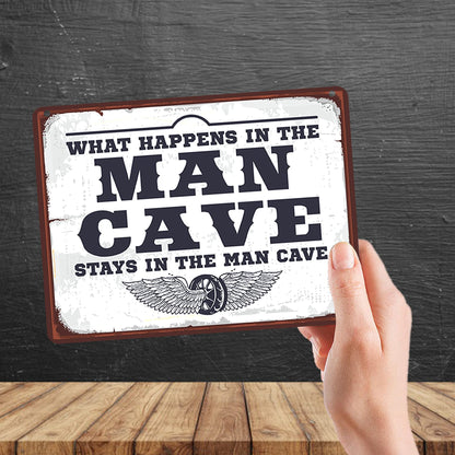 Kruzroyal MP120 What happens in the MAN CAVE stays in the man cave Funny Novelty Retro Vintage Metal Wall Sign Plaque 20cm x 15cm