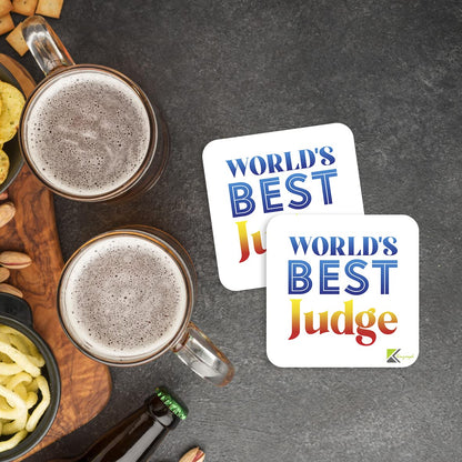WB083 World's Best Judge MDF Wooden Coaster by Kruzroyal | Gift for Judge | Unique Novelty Present | 9cm x 9cm | Coffee Tea MDF Wooden Coaster
