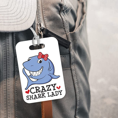 LT117 Crazy Shark Lady Novelty Funny Unique Designer Gift Glossy Plastic Suitcase Luggage Tag