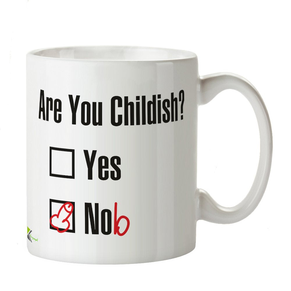 Kruzroyal are You Childish? yes nob Rude Adult Humour Coffee Mug, Cheeky Novelty Tea Cup for Men, Funny Gag Gift for Colleagues & Friends, 11oz