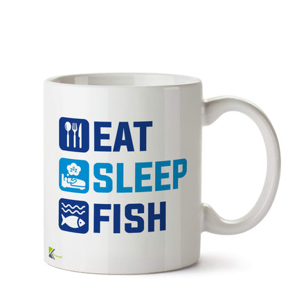 Kruzroyal Eat Sleep Fish Mug | Funny Fishing Angler Gift Ceramic Coffee Tea Cup for Dad Grandad Men Women Fisherman