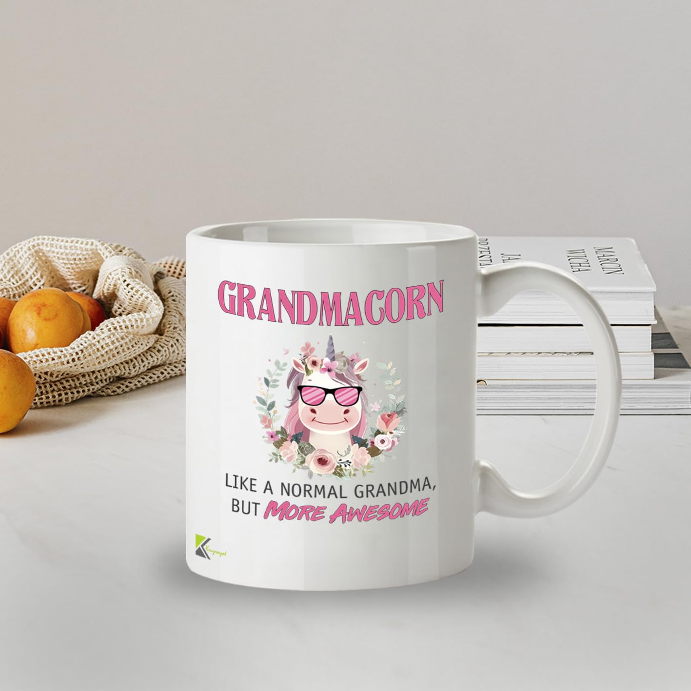 Kruzroyal DZ953 Funny Grandmacorn Coffee Mug | 11oz White Ceramic Unicorn Grandma Gift | Like A Normal Grandma But More Awesome Novelty Present for Grandmothers, Nana, Gigi
