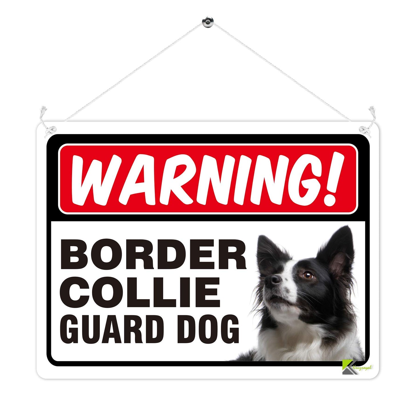 Kruzroyal MP347 WARNING!, Border collie guard dog. Funny Novelty Retro Vintage Metal Wall Sign Plaque 20cm x 15cm