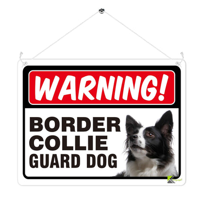 Kruzroyal MP347 WARNING!, Border collie guard dog. Funny Novelty Retro Vintage Metal Wall Sign Plaque 20cm x 15cm
