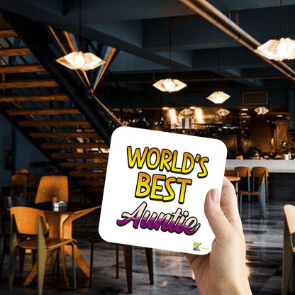 WB026 World's Best Auntie MDF Wooden Coaster by Kruzroyal | Gift for Auntie | Unique Novelty Present | 9cm x 9cm | Coffee Tea MDF Wooden Coaster