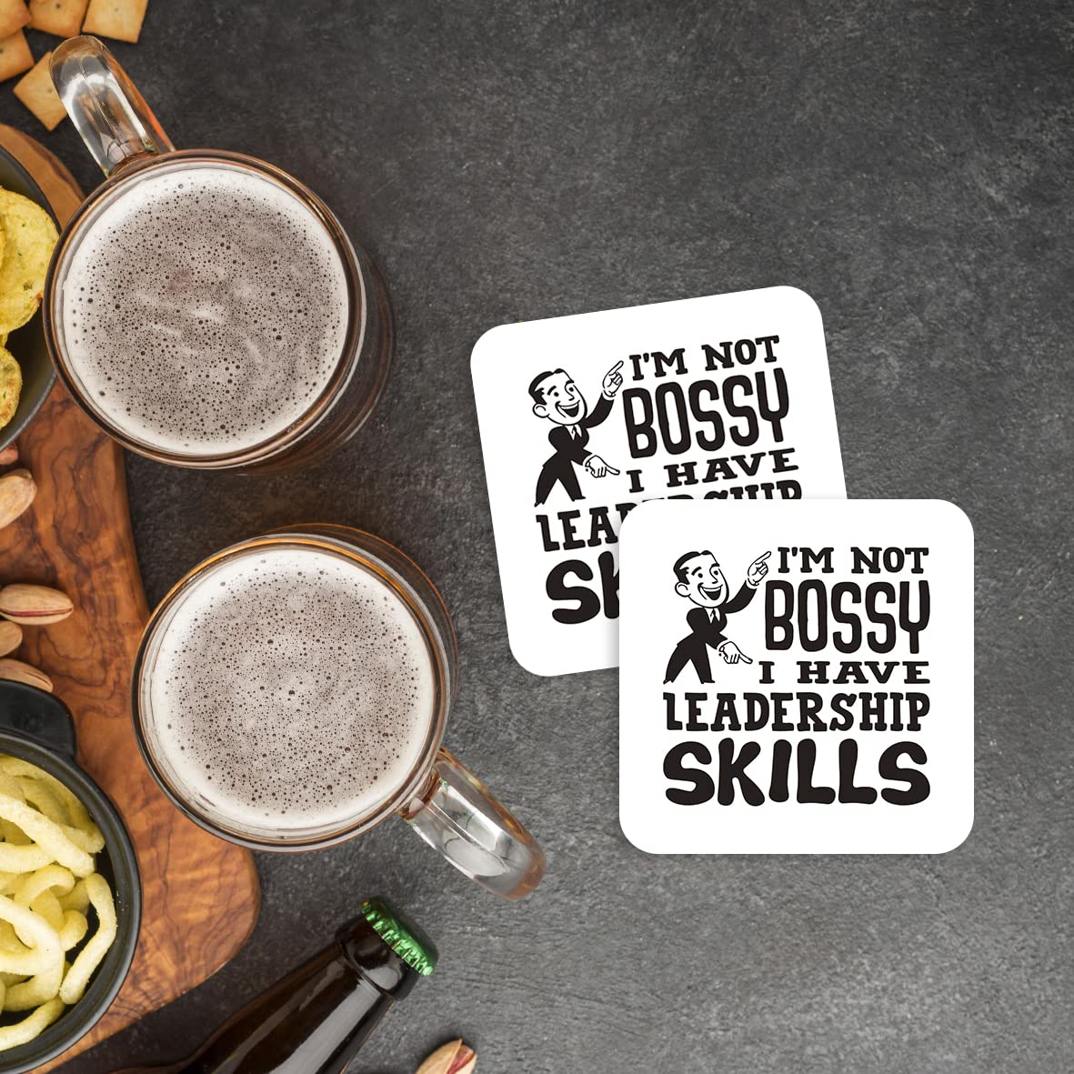 CS433 I'm not Bossy i Have Leadership Skills Novelty Funny Coffee Tea Drink Gift Glossy MDF Wooden Coaster
