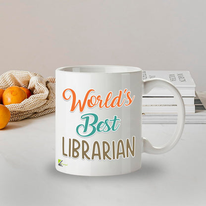 Kruzroyal DZ854 World's Best Librarian Mug 11oz - White Ceramic Cup for Book Lover, Library Assistant - Ideal Birthday, Thank You, Retirement Present