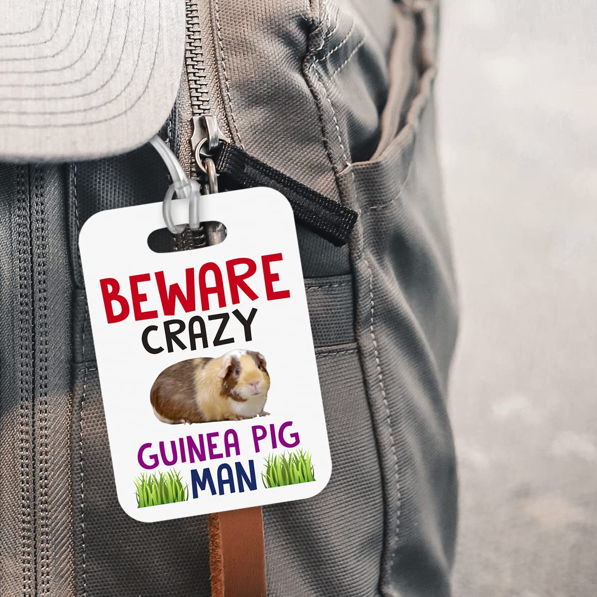 LT030 Beware Crazy Guinea Pig Man Novelty Funny Unique Designer Gift Glossy Plastic Suitcase Luggage Tag