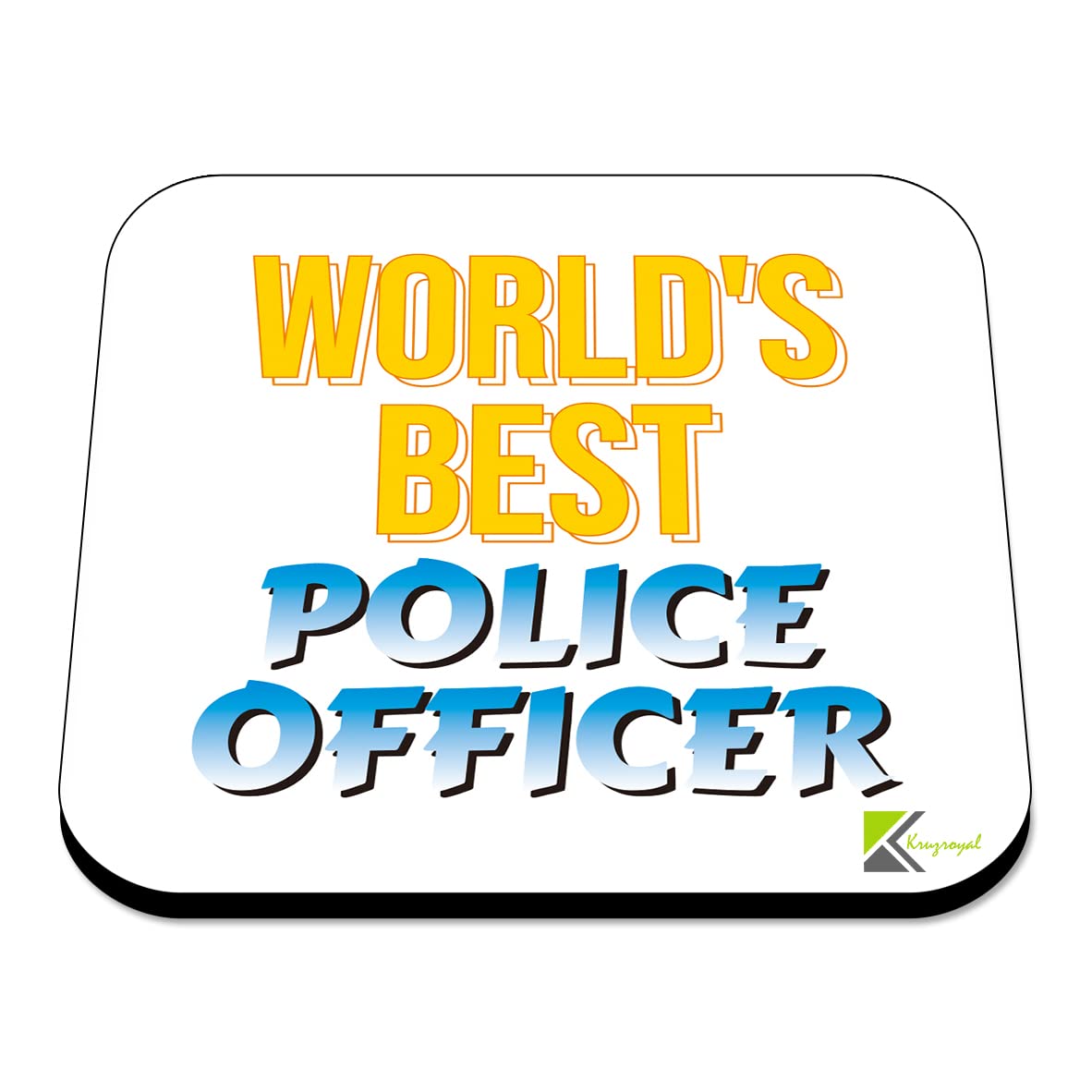WB048 World's Best Police Officer MDF Wooden Coaster by Kruzroyal | Gift for Police Officer | Unique Novelty Present | 9cm x 9cm | Coffee Tea MDF Wooden Coaster