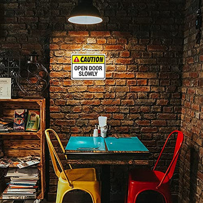Kruzroyal MP454 Caution : Open Door Slowly Funny Novelty Retro Vintage Metal Wall Sign Plaque 20cm x 15cm
