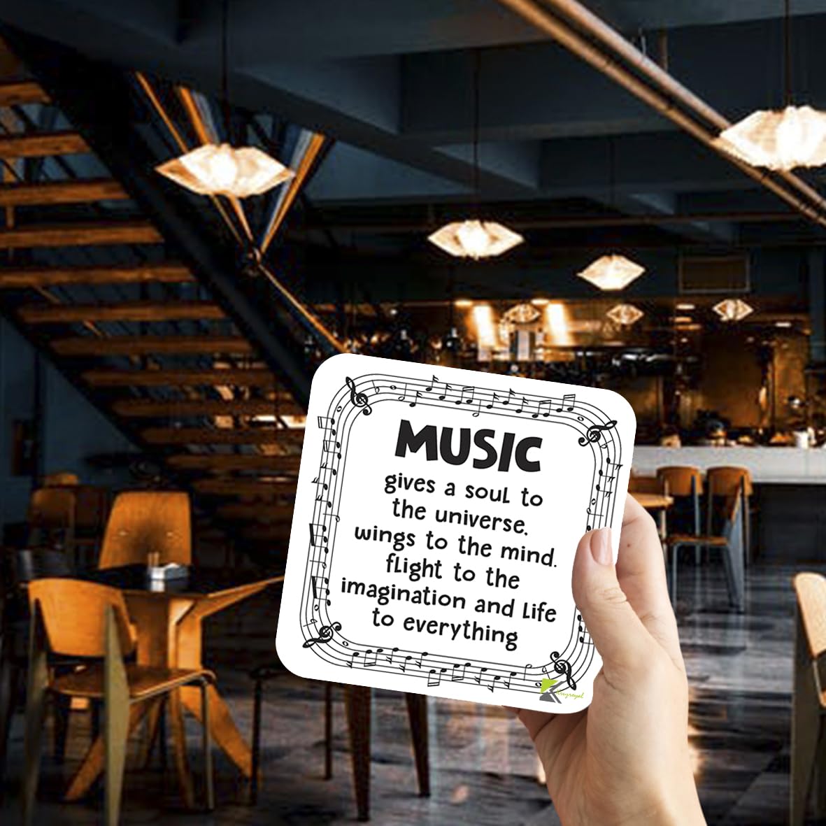 CS968 Music Gives a Soul to The Universe. Wings to The Mind. Flight to The Imagination and Life to Everything. Novelty Funny Coffee Tea Drink Gift Glossy MDF Wooden Coaster