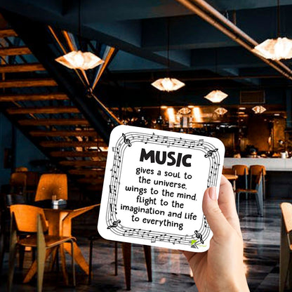 CS968 Music Gives a Soul to The Universe. Wings to The Mind. Flight to The Imagination and Life to Everything. Novelty Funny Coffee Tea Drink Gift Glossy MDF Wooden Coaster