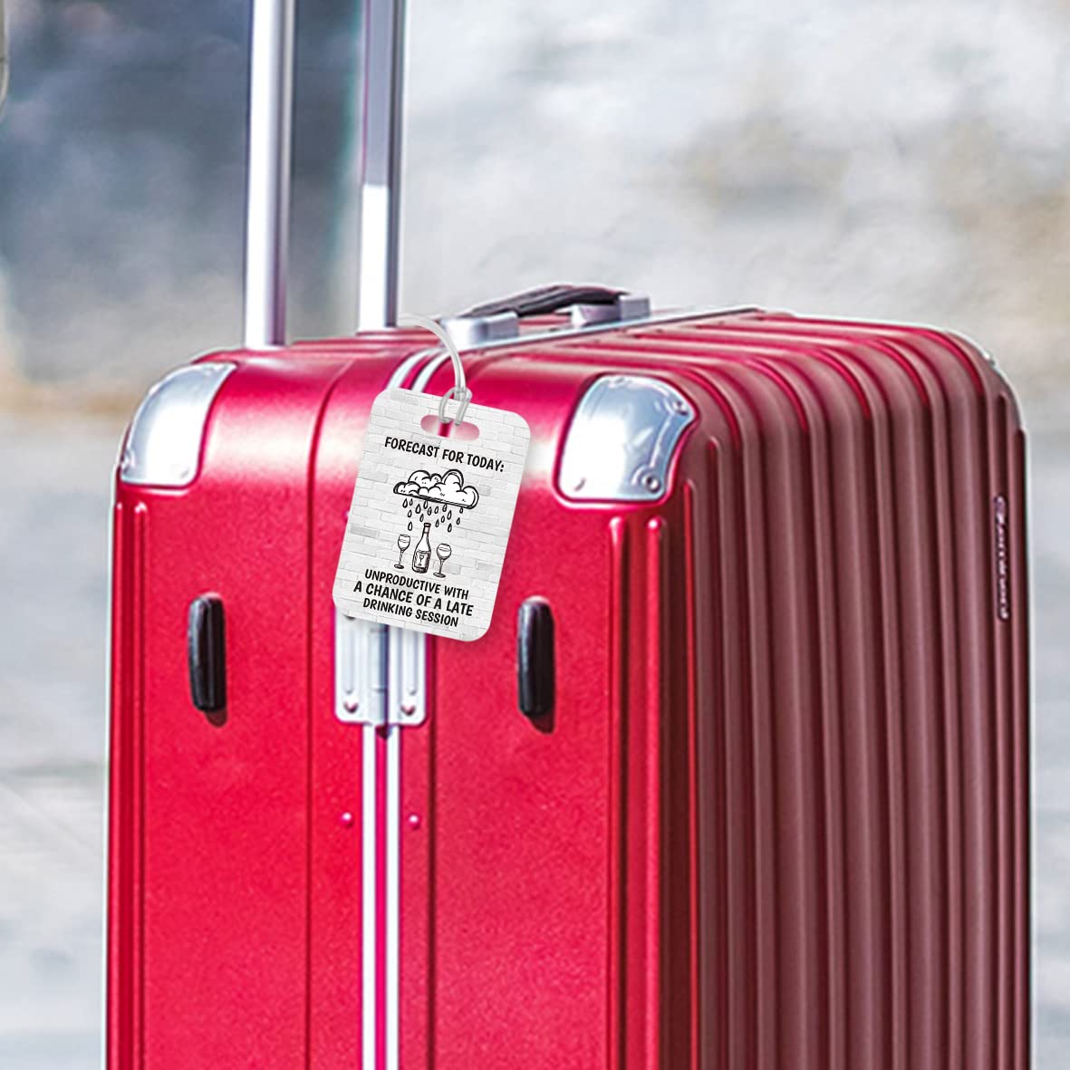 LT297 Forecast for Today: Unproductive with a Chance of a Late Drinking Session Novelty Funny Unique Designer Gift Glossy Plastic Suitcase Luggage Tag