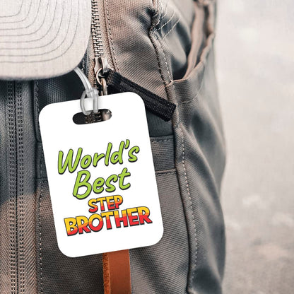 LT417 World's Best Step Brother Novelty Funny Unique Designer Gift, Suitcase, Glossy Plastic Luggage Tag for Step Brother