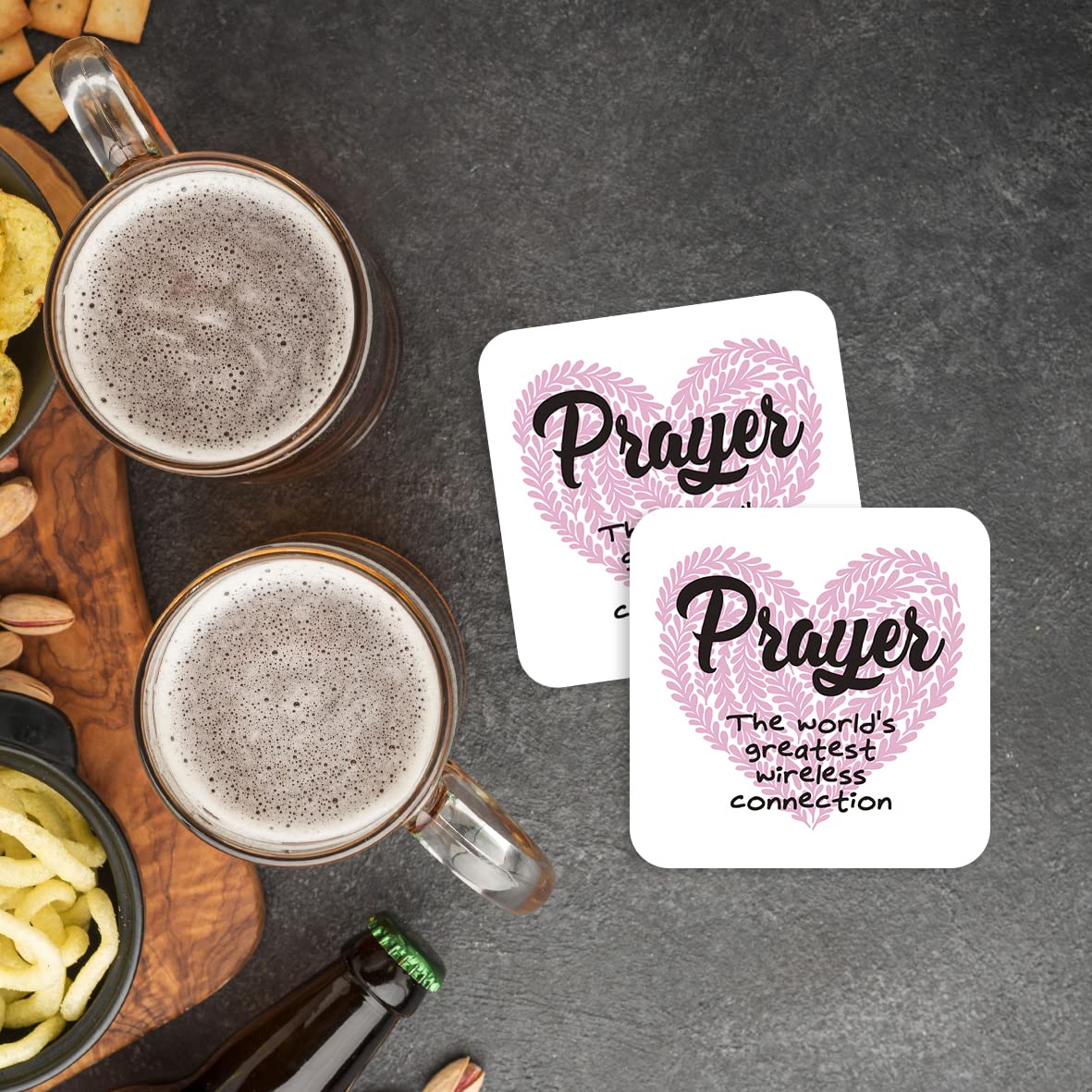CS416 Prayer: The World's Greatest Wireless Connection Novelty Funny Coffee Tea Drink Gift Glossy MDF Wooden Coaster