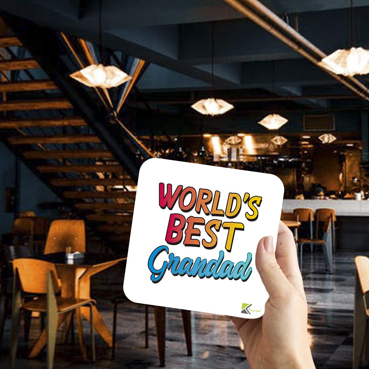WB025 World's Best Grandad MDF Wooden Coaster by Kruzroyal | Gift for Grandad | Unique Novelty Present | 9cm x 9cm | Coffee Tea MDF Wooden Coaster