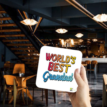 WB025 World's Best Grandad MDF Wooden Coaster by Kruzroyal | Gift for Grandad | Unique Novelty Present | 9cm x 9cm | Coffee Tea MDF Wooden Coaster