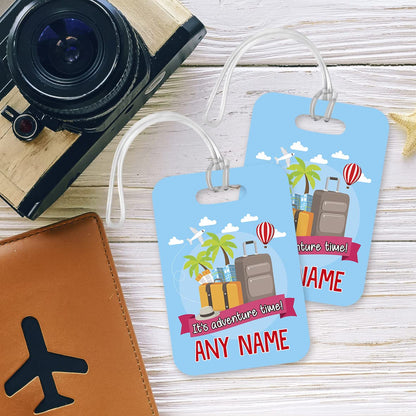 PLT283 Personalised Name : It's Adventure time! Novelty Funny Unique Designer Gift Glossy Plastic Suitcase Luggage Tag