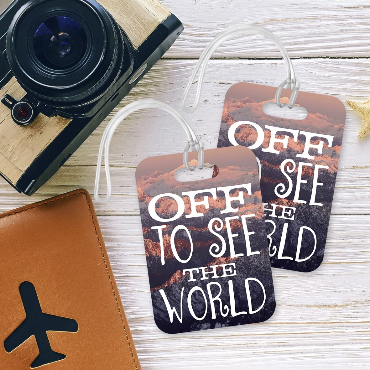 LT166 Off to See The World Novelty Funny Unique Designer Gift Glossy Plastic Suitcase Luggage Tag
