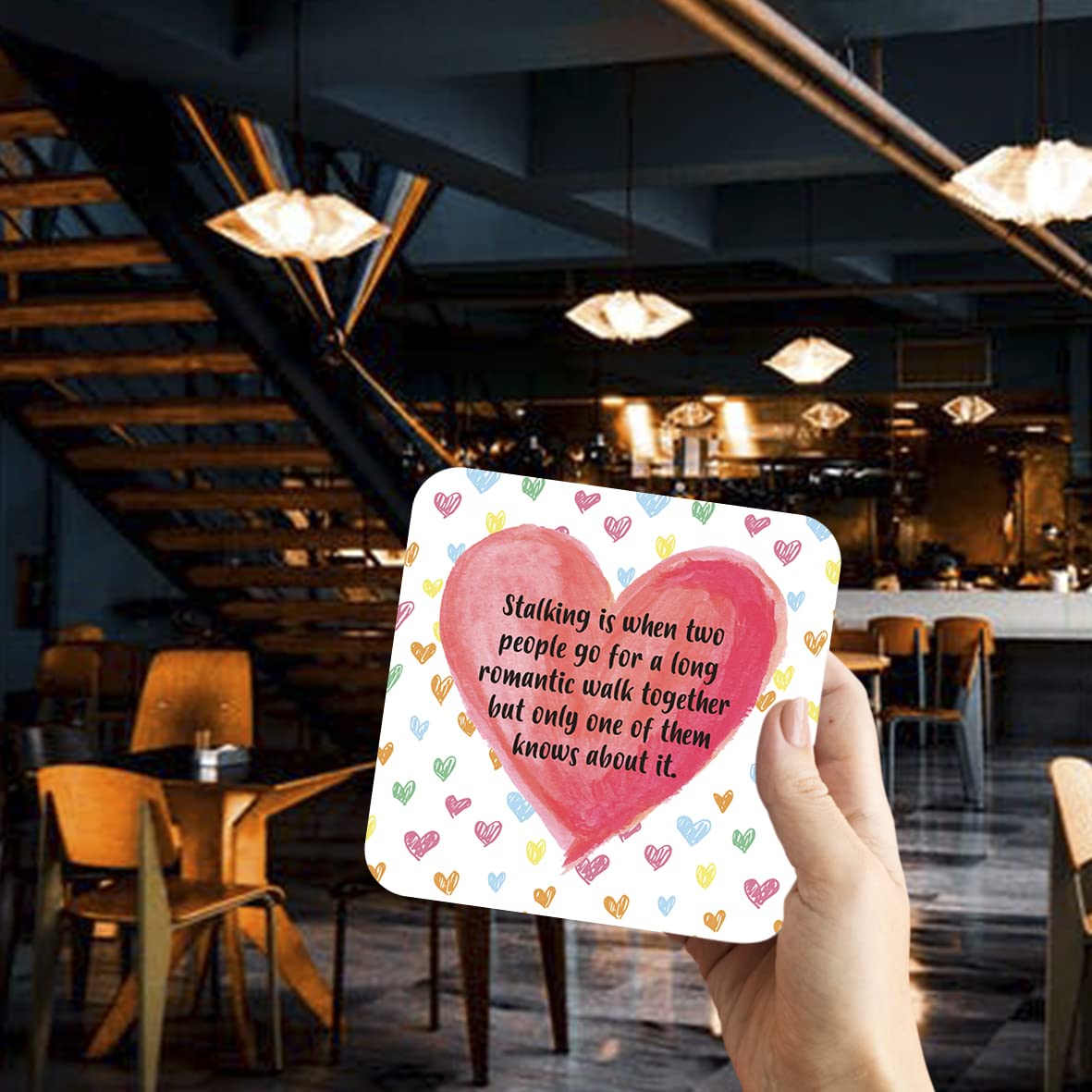 CS766 Stalking is When Two People go for a Long Romantic Walk Together but only one of Them Knows About it Novelty Funny Coffee Tea Drink Gift Glossy MDF Wooden Coaster