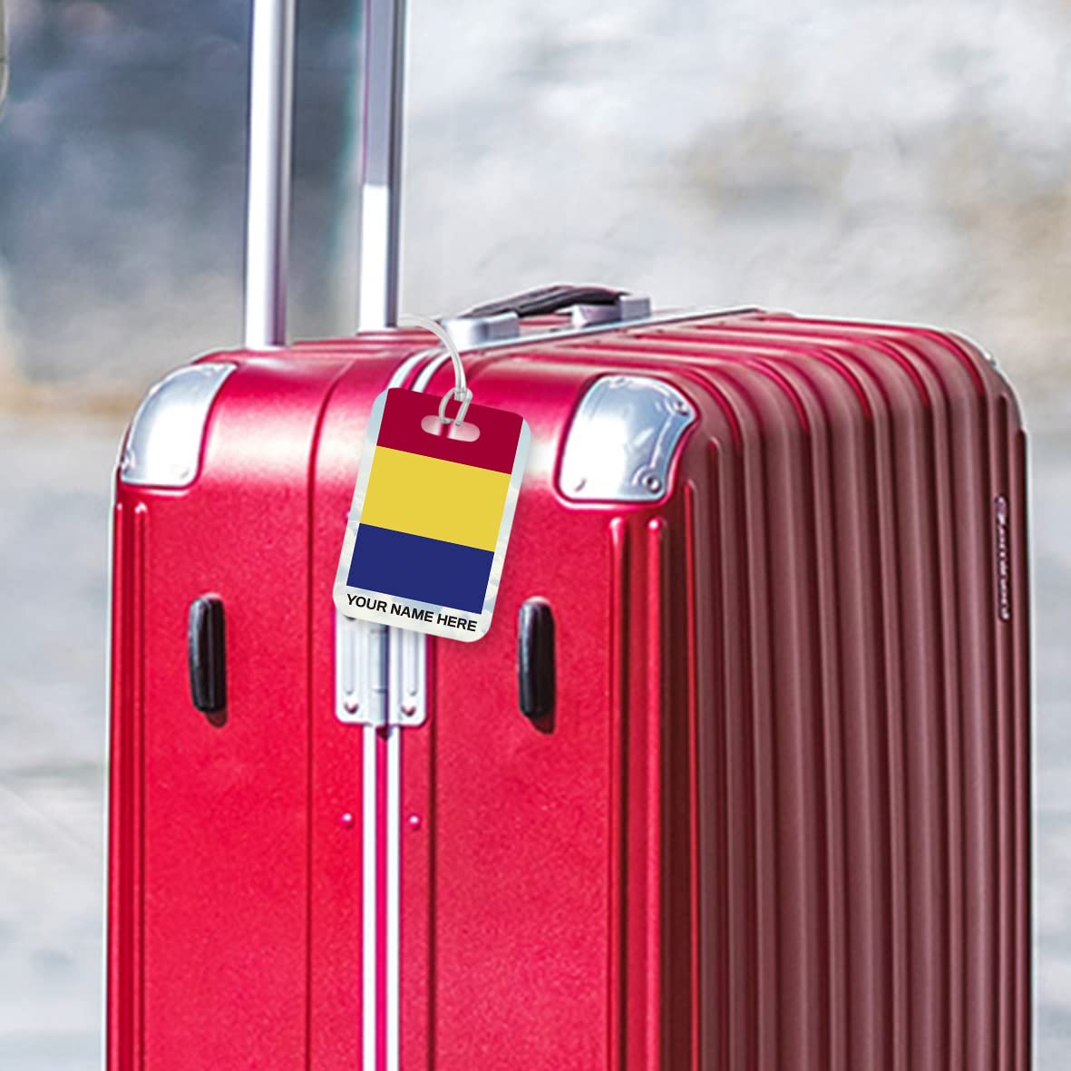 PLT276 Personalised Name with Romania Flag Novelty Funny Unique Designer Gift Glossy Plastic Suitcase Luggage Tag