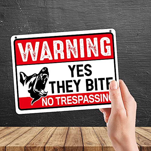 Kruzroyal MP360 WARNING, Yes they bite,No trespassing Funny Novelty Retro Vintage Metal Wall Sign Plaque 20cm x 15cm