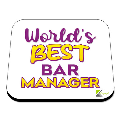 WB095 World's Best Bar Manager MDF Wooden Coaster by Kruzroyal | Gift for Bar Manager| Unique Novelty Present | 9cm x 9cm | Coffee Tea MDF Wooden Coaster