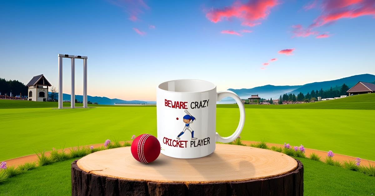 Kruzroyal "Beware Crazy Cricket Player Funny Mug - 11oz Ceramic Coffee Cup, Novelty Gift for Players, Fans, Men, Dad, Coach