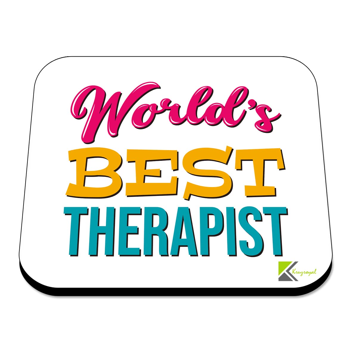 WB044 World's Best Therapist MDF Wooden Coaster by Kruzroyal | Gift for Therapist | Unique Novelty Present | 9cm x 9cm | Coffee Tea MDF Wooden Coaster