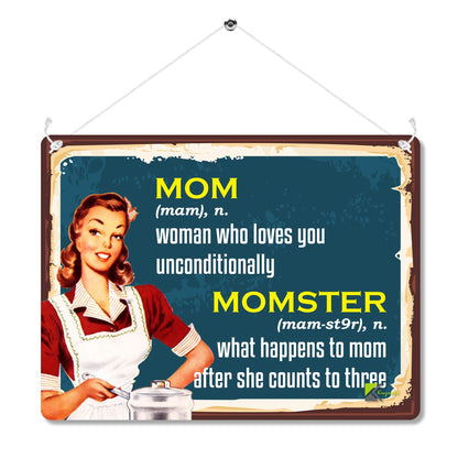 Kruzroyal MP129 Defination MOM/MOMSTER Funny Novelty Retro Vintage Metal Wall Sign Plaque 20cm x 15cm